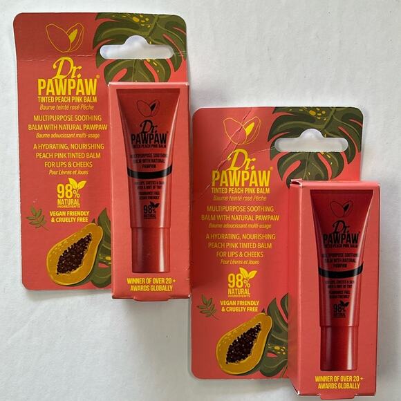 Dr. PAWPAW Tinted Peach Pink Balm for Lips and Cheeks 98% Natural Lot of 2 - Picture 1 of 5